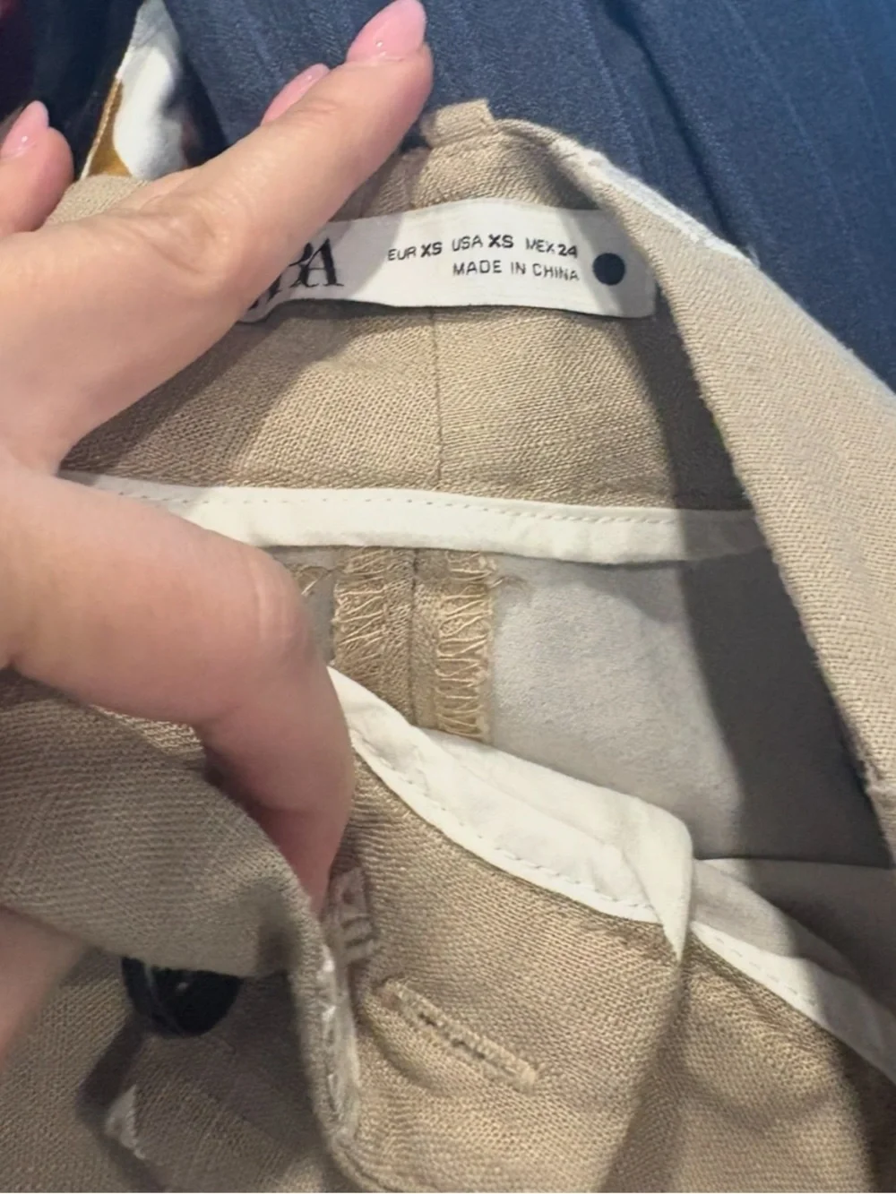 ZARA Linen Beige Patterned Wide-Leg Pants XS embroidered vacation spring summer